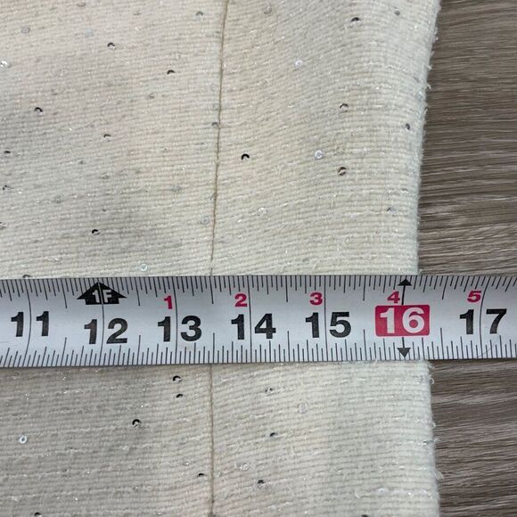 Cream White Sequinses Pearl Beaded Dress Coat - Picture 14 of 15